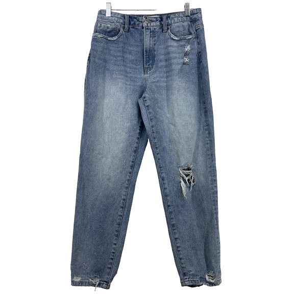 Vervet by Flying Monkey Size 29 High Rise Distressed Mom Jeans Light Wash - Picture 1 of 8